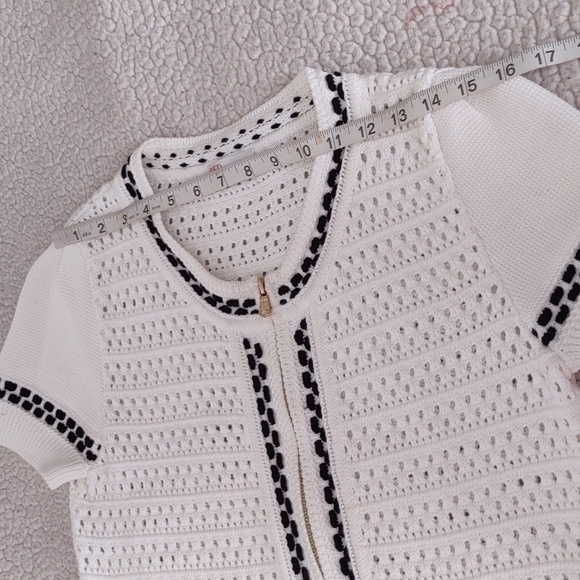 Red Valentino Size Large Crochet Knit Short Sleeve Front Zip Sweater - Picture 9 of 16
